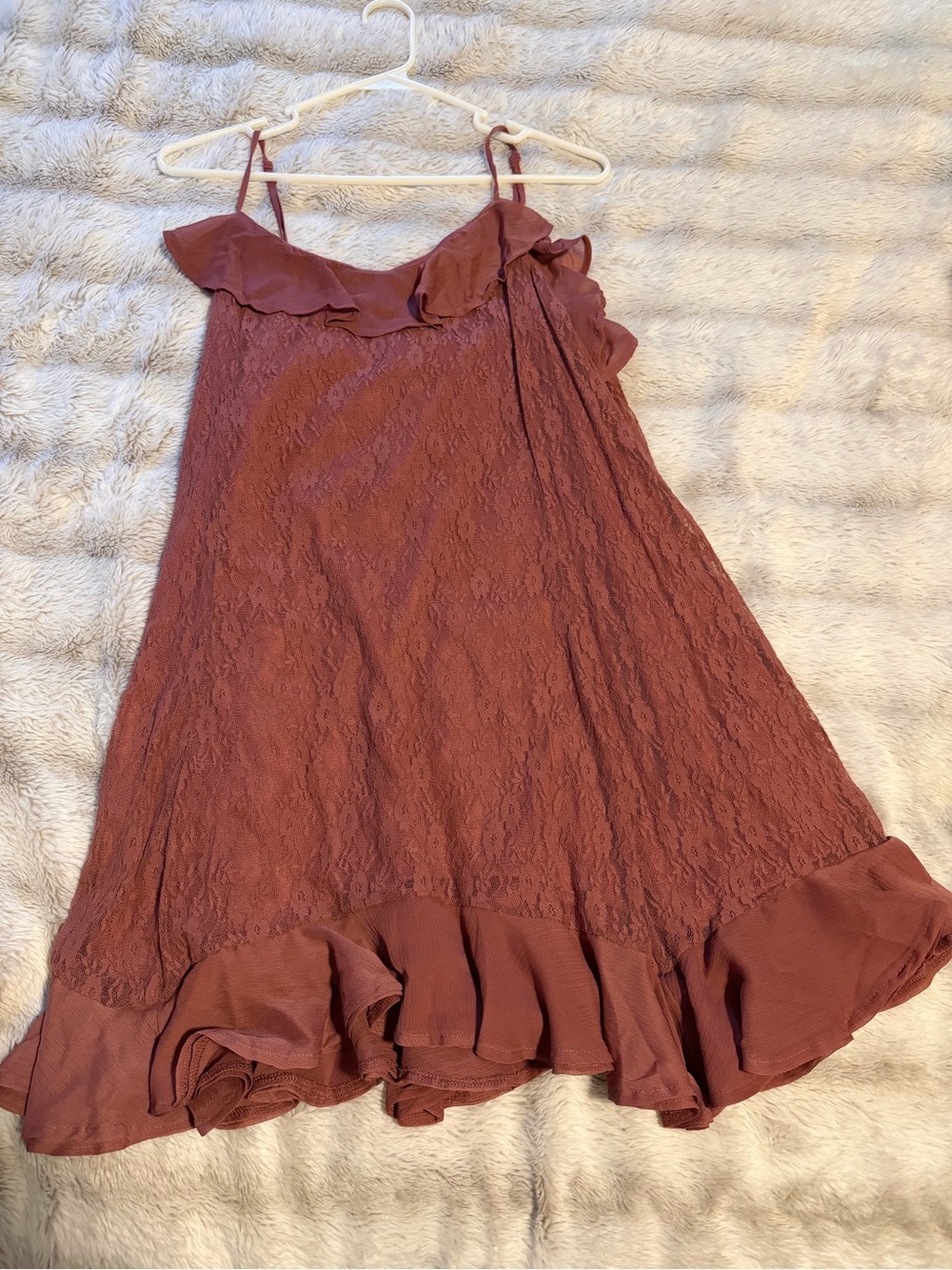 American Eagle Outfitters Mauve Lace Ruffle Slip Dress